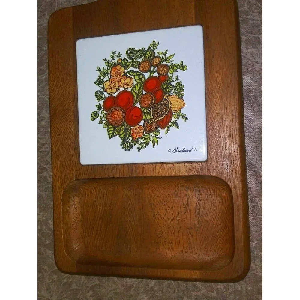 Vintage CheeseBoard Charcuterie 1970s Goodwood Teak Wood CheeseTray Square tile